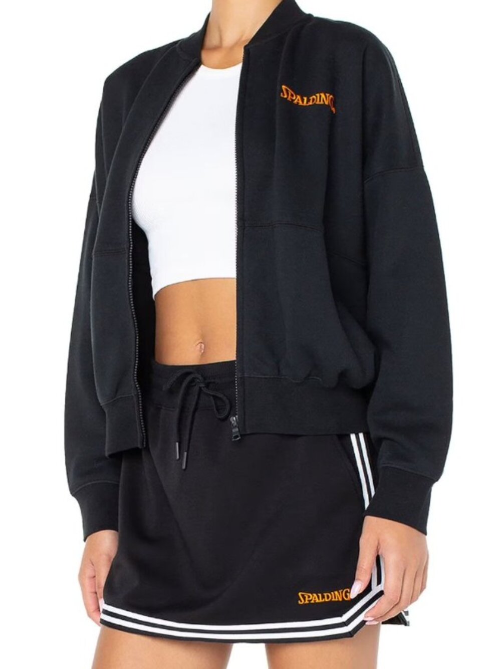 NWT! Spalding Fleece Bomber Jacket Black Size XS